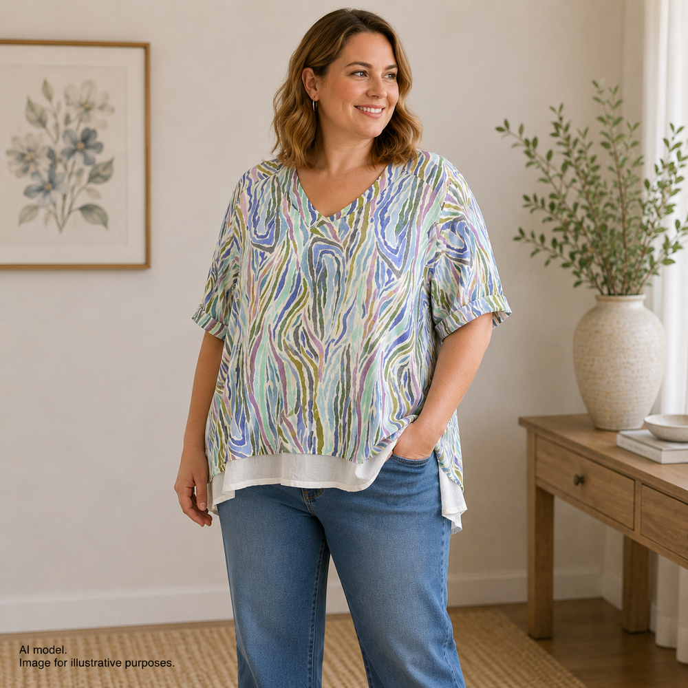 Soft Surroundings Shirt Womens 2X Multicolor Striped V Neck Layered Lined Top